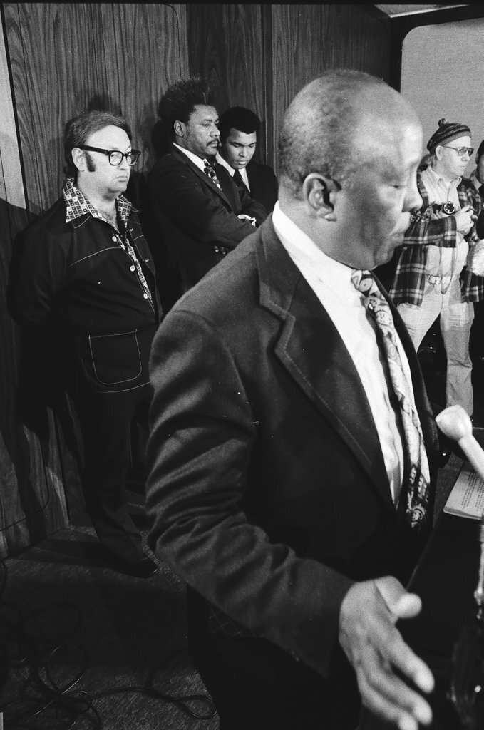 Muhammad Ali speaking about Wepner fight at press conference - Randy B. Leffingwell for Chicago Sun-Times