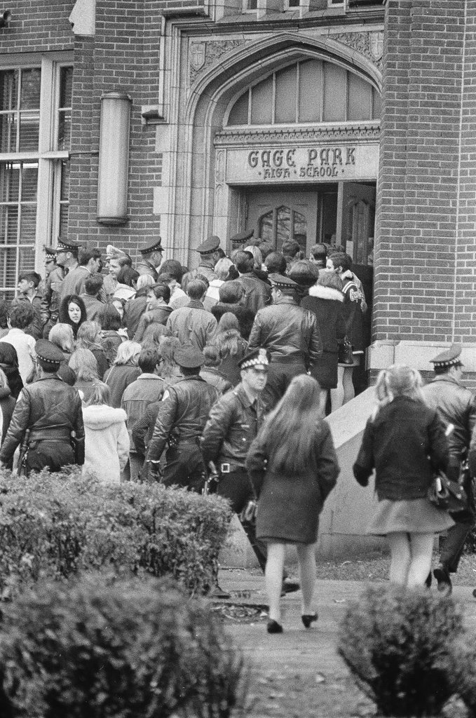 Police and students outside of Gage Park High School - Chicago Sun-Times