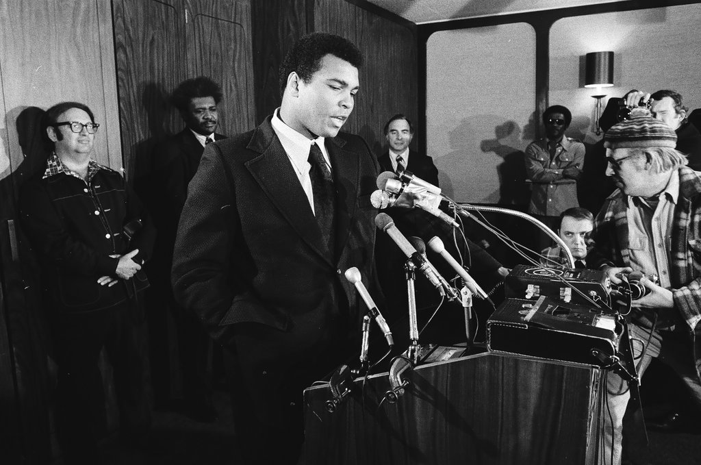 Muhammad Ali speaking about Wepner fight at press conference - Randy B. Leffingwell for Chicago Sun-Times