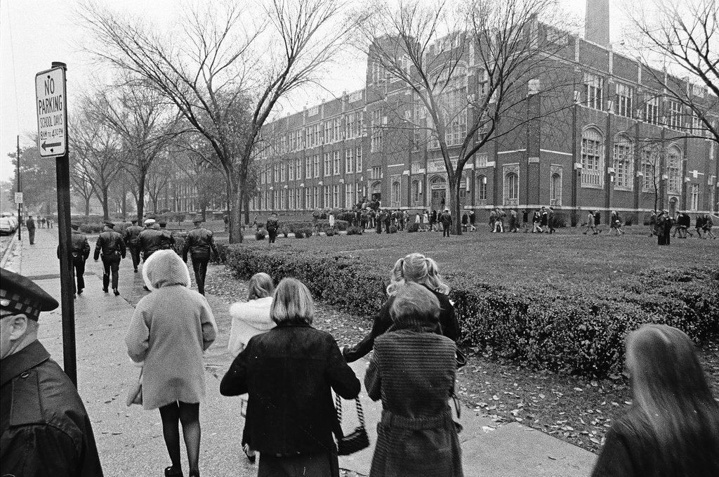 Police and students outside of Gage Park High School - Chicago Sun-Times
