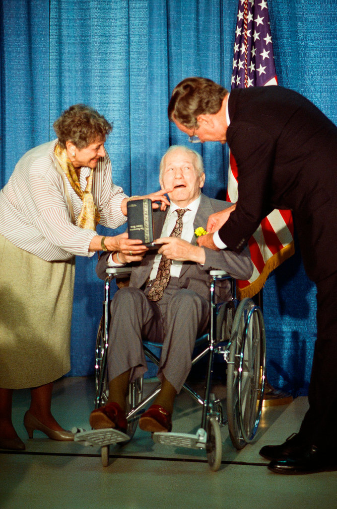 George Bush and Jim Edgar speaking at a campaign rally - Chicago Sun-Times