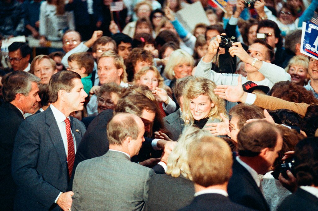 George Bush and Jim Edgar speaking at a campaign rally - Chicago Sun-Times