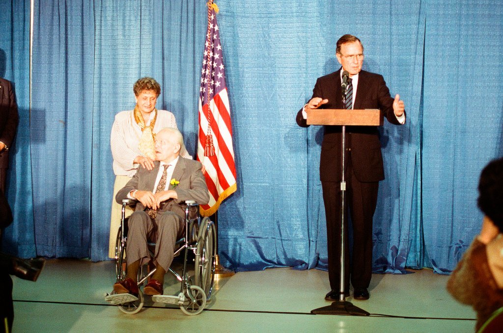 George Bush and Jim Edgar speaking at a campaign rally - Chicago Sun-Times