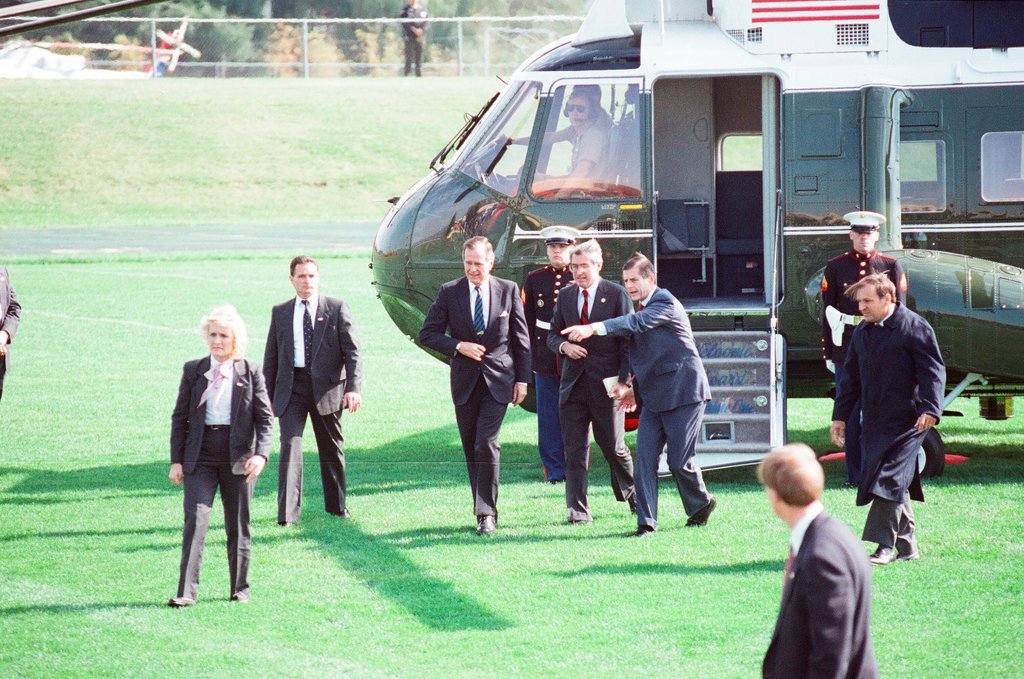 George Bush and Jim Edgar speaking at a campaign rally - Chicago Sun-Times