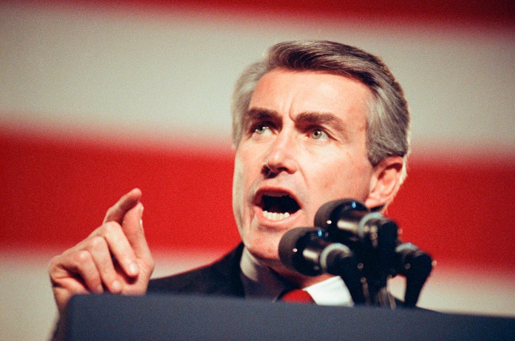 George Bush and Jim Edgar speaking at a campaign rally - Chicago Sun-Times