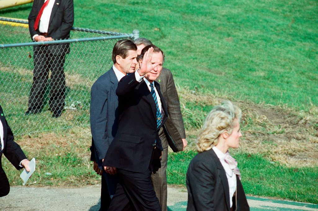 George Bush and Jim Edgar speaking at a campaign rally - Chicago Sun-Times