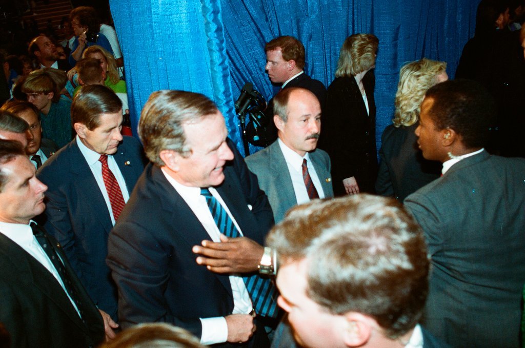 George Bush and Jim Edgar speaking at a campaign rally - Chicago Sun-Times