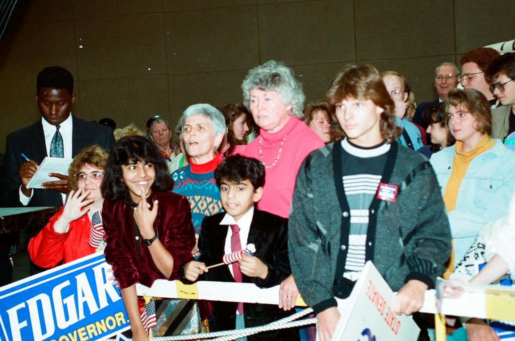 George Bush and Jim Edgar speaking at a campaign rally - Chicago Sun-Times