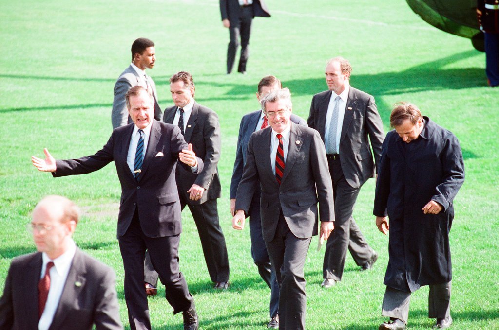 George Bush and Jim Edgar speaking at a campaign rally - Chicago Sun-Times