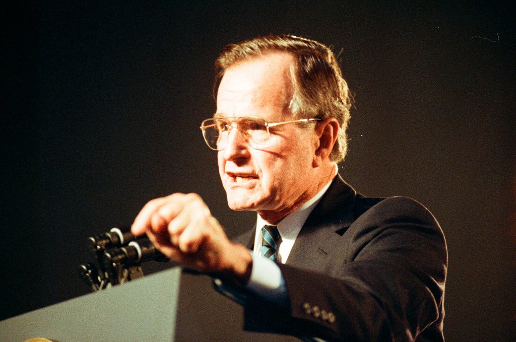 George Bush and Jim Edgar speaking at a campaign rally - Chicago Sun-Times