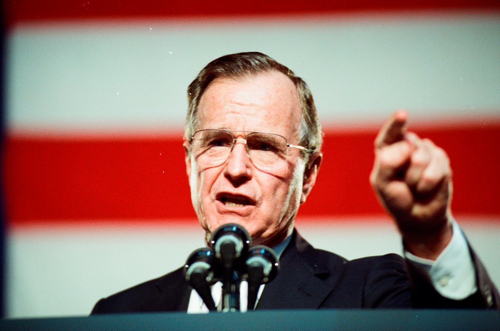 George Bush and Jim Edgar speaking at a campaign rally - Chicago Sun-Times