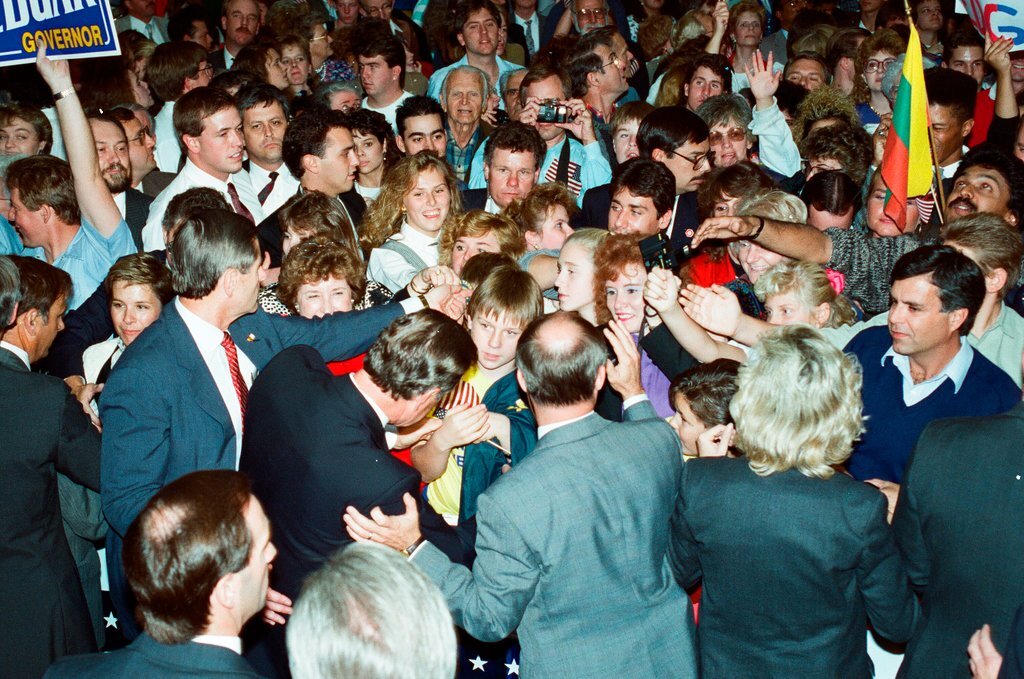 George Bush and Jim Edgar speaking at a campaign rally - Chicago Sun-Times