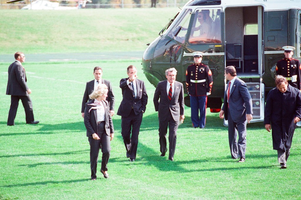George Bush and Jim Edgar speaking at a campaign rally - Chicago Sun-Times