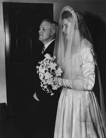 Lois Marie Johnson and her father, Verner A. Johnson, on her wedding day. She married John Robert Klaas - Unknown