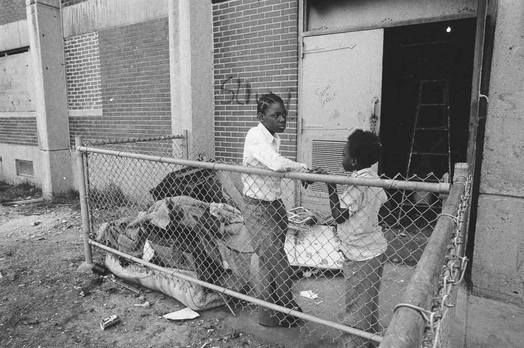 Cabrini-Green mailboxes shown in a poorly lit area - Chicago Sun-Times