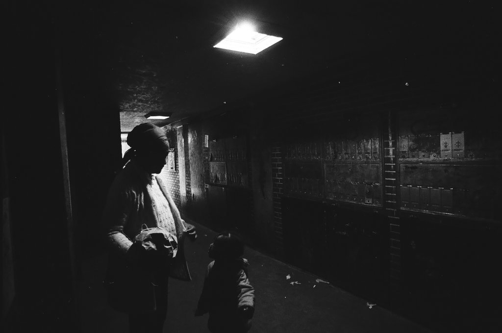 Cabrini-Green mailboxes shown in a poorly lit area - Chicago Sun-Times