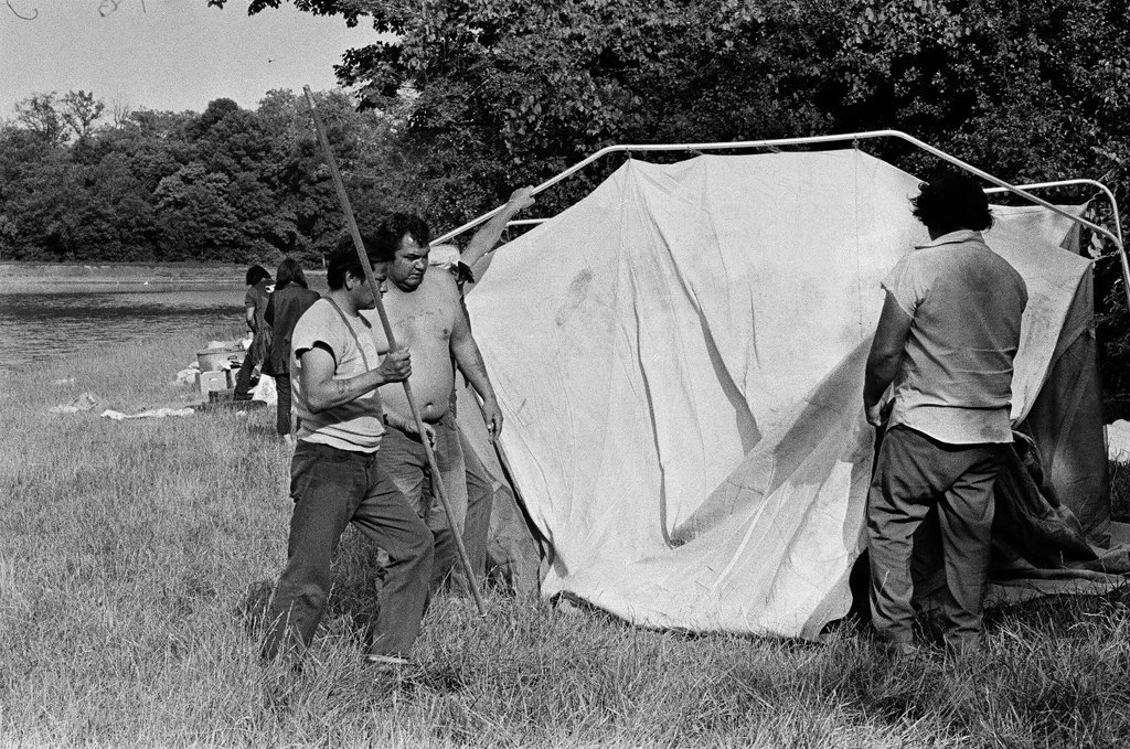 Native Americans setting up camp at Big Bend Lake - Chicago Sun-Times