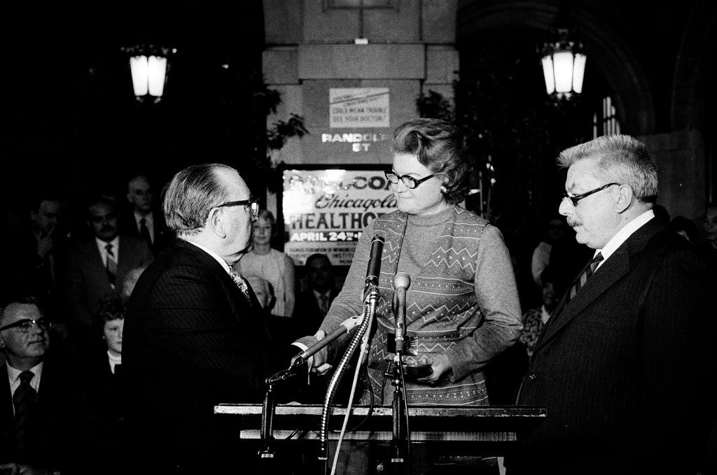 Mayor Richard J. Daley at the Health-o-rama exhibition - Chicago Sun-Times