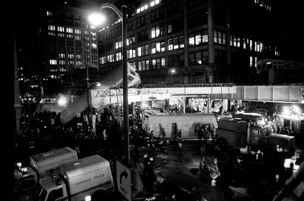 Aftermath of elevated train crash at Wabash Avenue and Lake Street - Chicago Sun-Times