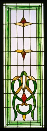 Stained glass door pane with Art Nouveau design