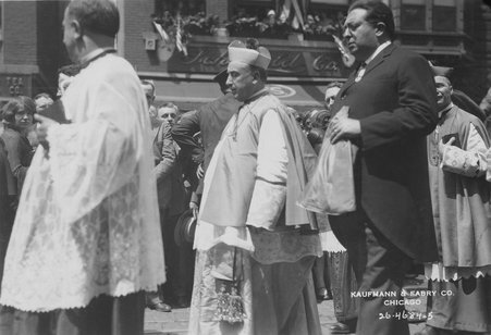Religious men and women walking by Schofield's flower shop - Kaufmann & Fabry Co.