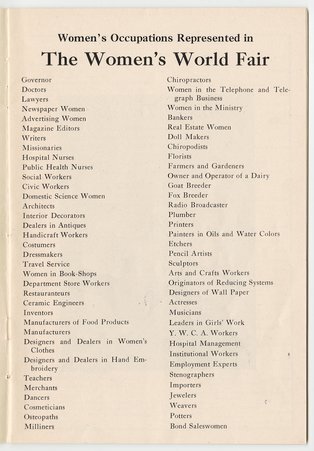 Women's Occupations Represented in the Women's World Fair - General Printing Co. Chicago