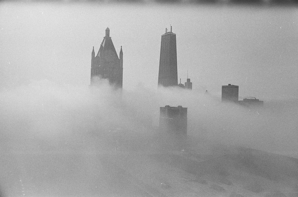 Buildings shrouded in fog - Howard D. Simmons for Chicago Sun-Times
