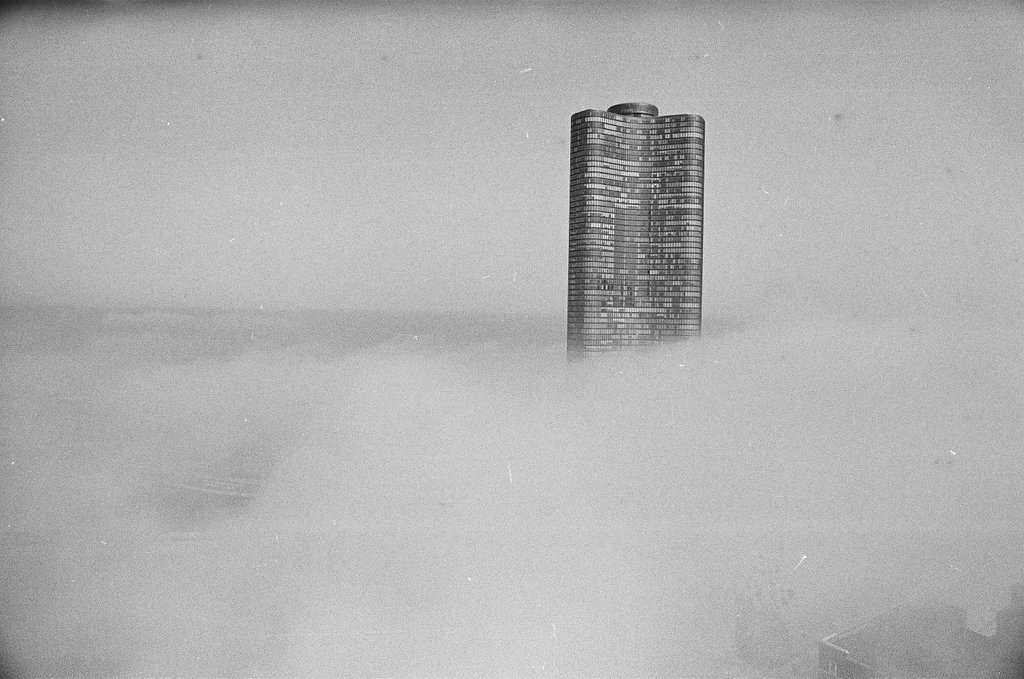 Buildings shrouded in fog - Howard D. Simmons for Chicago Sun-Times
