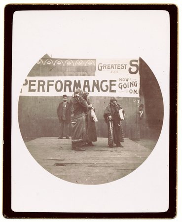 Midway Types, people dressed in ethnic garb, at or in a performance on the Midway Plaisance, World's Columbian Exposition - unknown