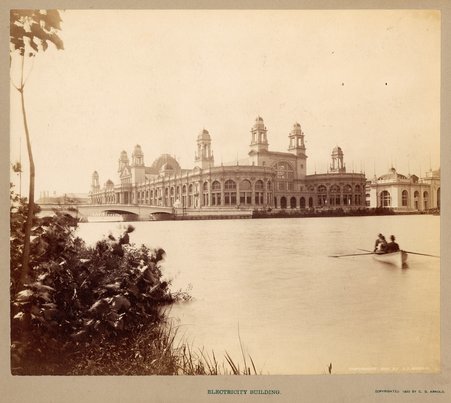 View of the Electricity Building across a lagoon at the World's Columbian Exposition - C. D. Arnold