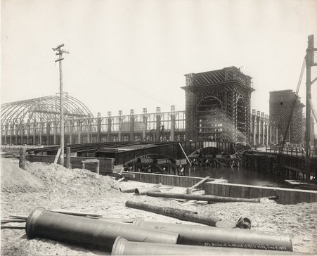 Bridge at south end of Manufactures and Liberal Arts Building during construction of the World's Columbian Exposition - Unknown