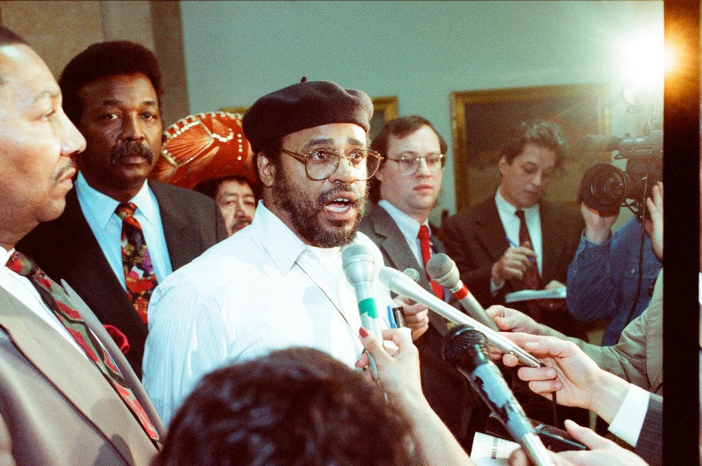 Members of the Harold Washington Party, including David Reed, speak to the press - Chicago Sun-Times
