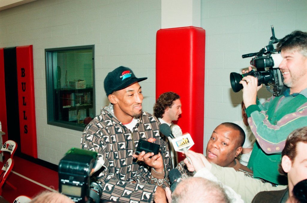 Chicago Bulls player Scottie Pippen speaks with reporters - Chicago Sun-Times