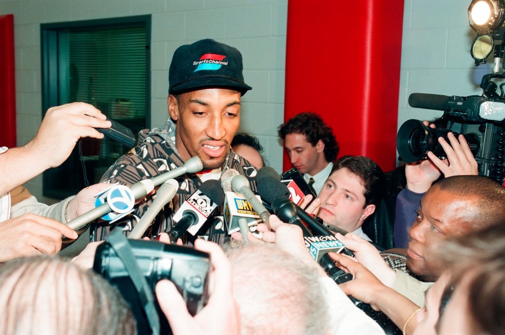 Chicago Bulls player Scottie Pippen speaks with reporters - Chicago Sun-Times