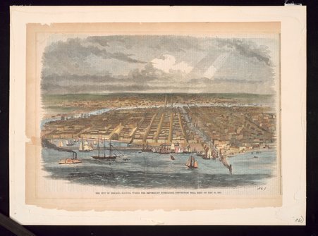 Aerial view of the city of Chicago, 1860. - Unknown