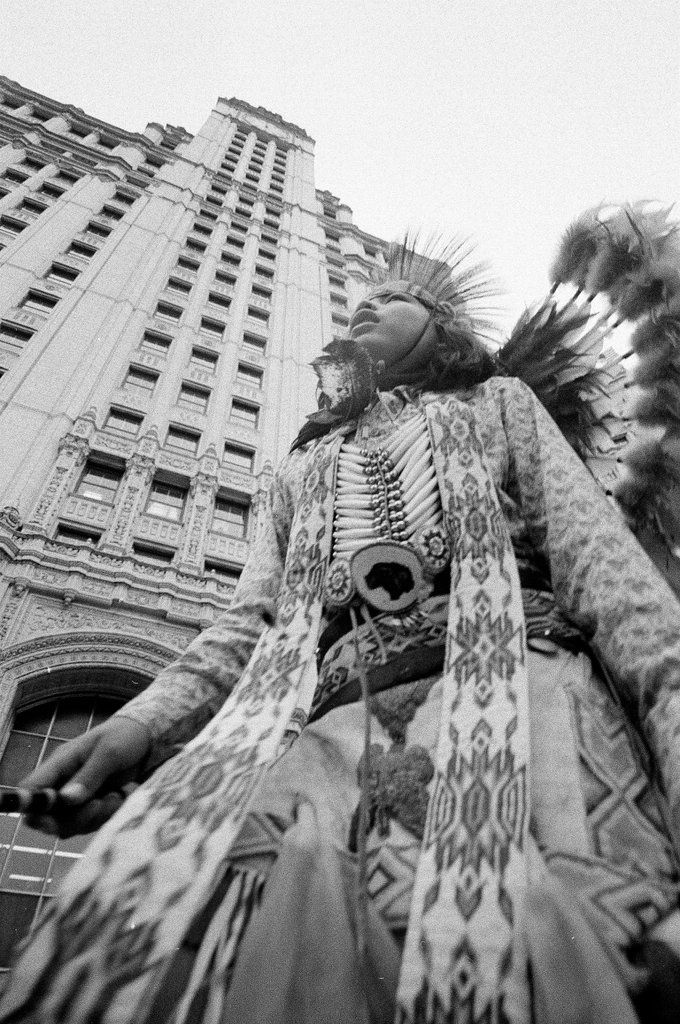 People in Native American dress attend the Chicago Tea Party to commemorate the event's bicentennial - Chicago Sun-Times