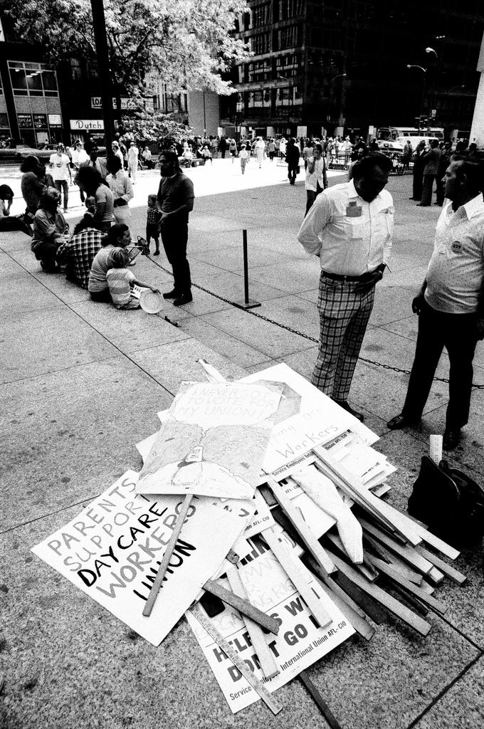 Day care workers and parents gather at the Civic Center Plaza in support of the local day care union - Chicago Sun-Times