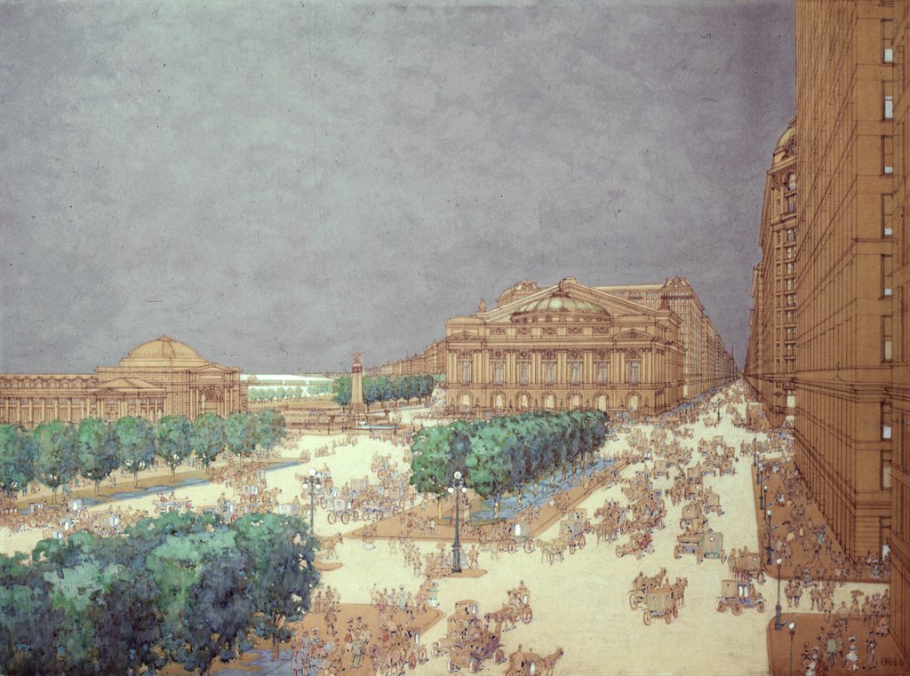 Michigan Avenue looking toward the South (watercolor painting) - Bagge, Chris U.