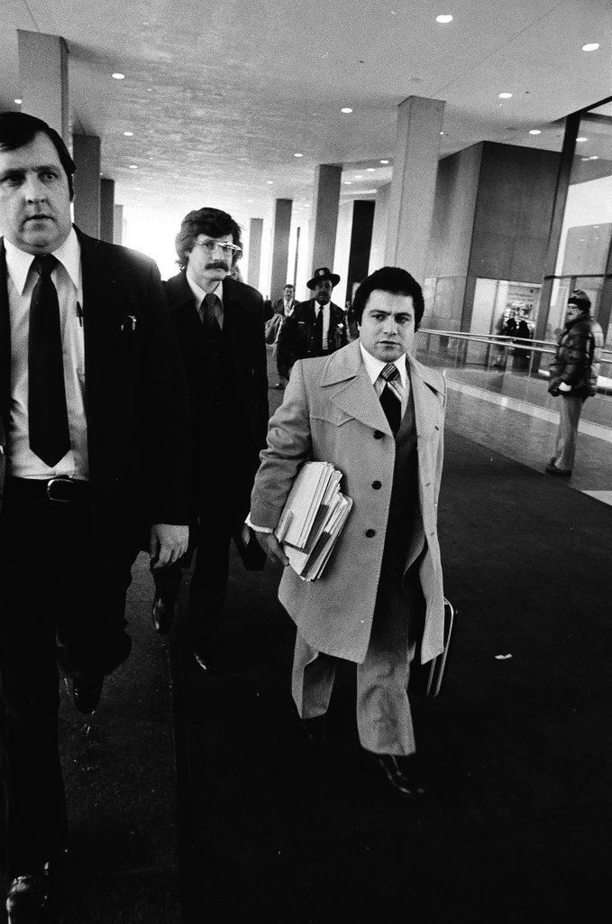 Legal teams walk to John Gacy's arraignment - James DePree for Chicago Sun-Times