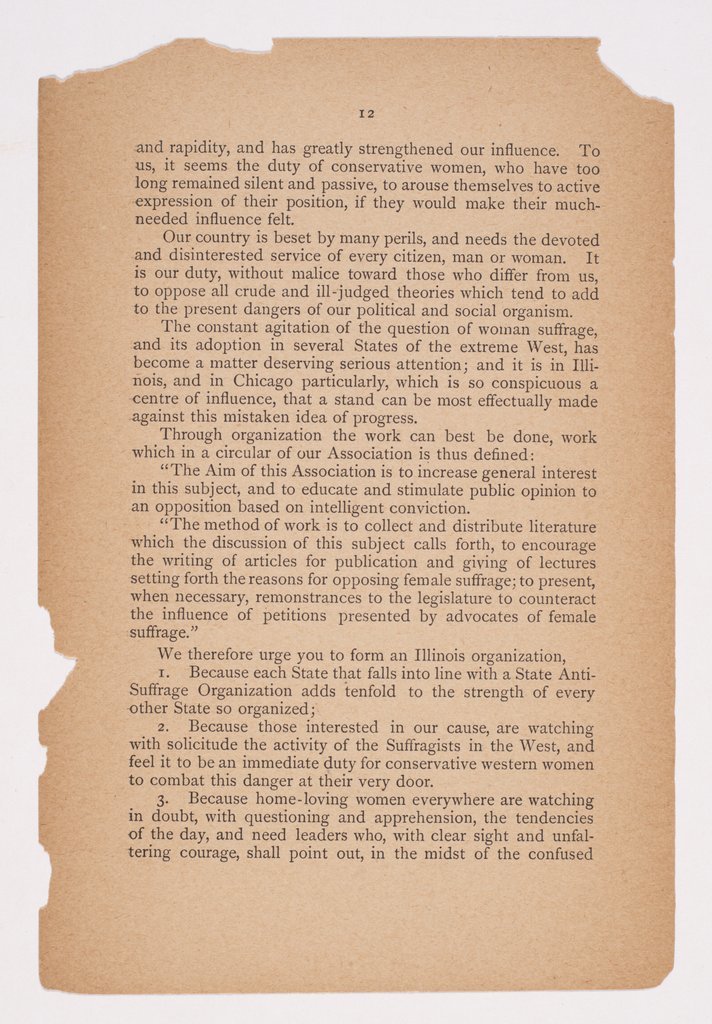 Organization and Objects, Illinois Association Opposed to the Extension of Suffrage to Women - Illinois Association Opposed to the Extension of Suffrage to Women