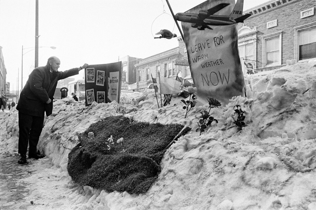 Decorations on snow banks - Chicago Sun-Times