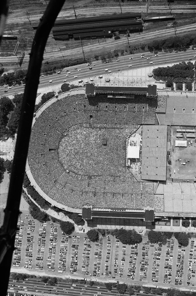 Aerial view of crowds at Soldier Field during 