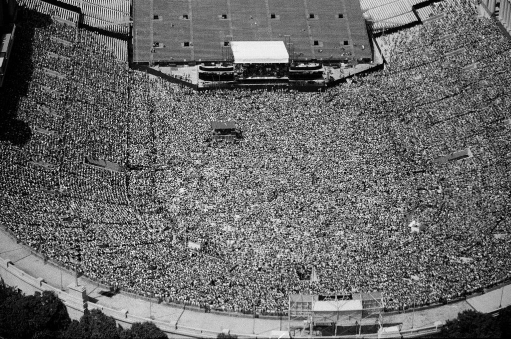Aerial view of crowds at Soldier Field during 