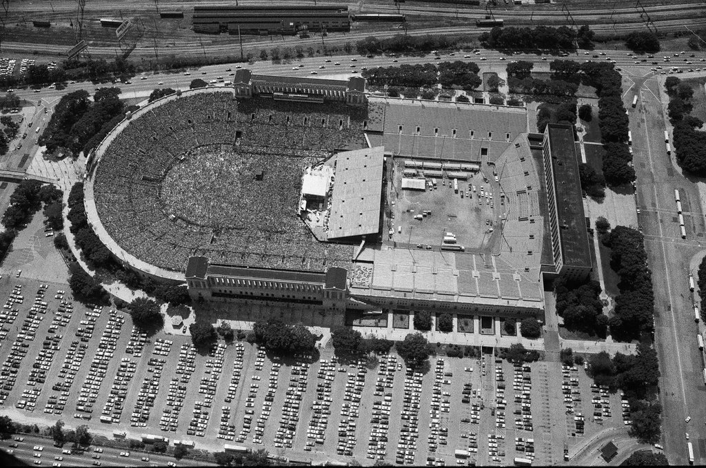 Aerial view of crowds at Soldier Field during 