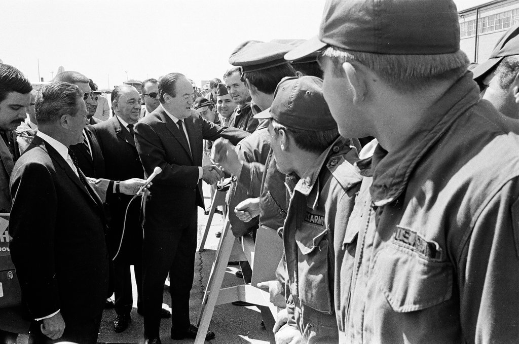 Vice President Hubert Humphrey speaking to a crowd in Humboldt Park for Polish Constitution Day festivities - Chicago Sun-Times