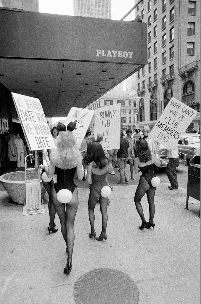 Playboy bunnies picket for 