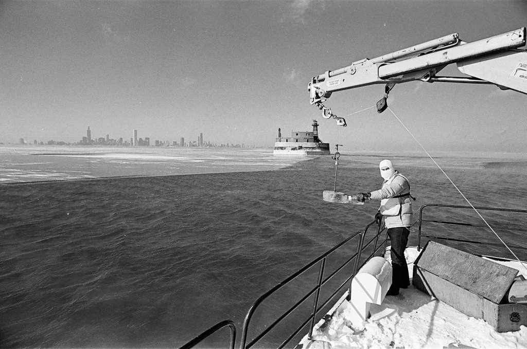 Department of Energy boat in frozen Lake Michigan - Chicago Sun-Times
