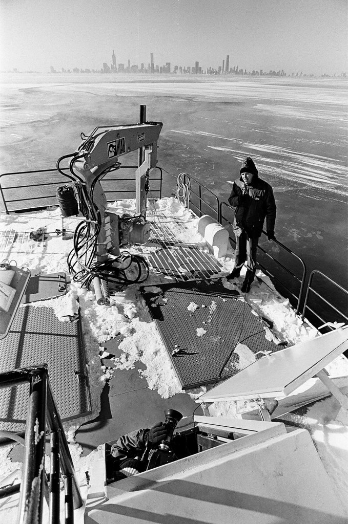 Department of Energy boat in frozen Lake Michigan - Chicago Sun-Times