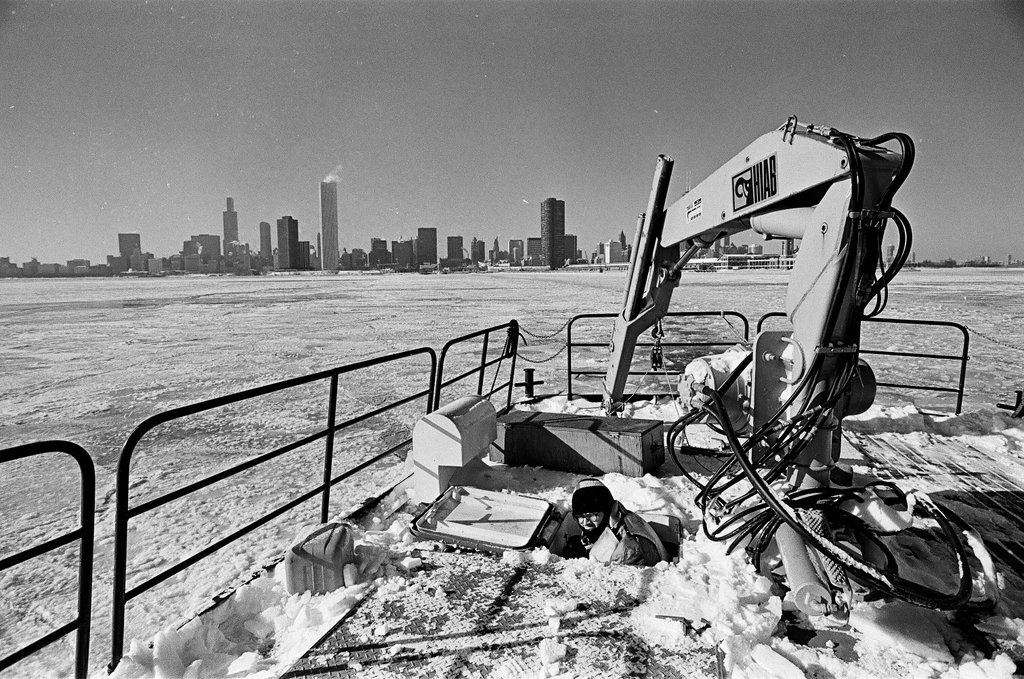 Department of Energy boat in frozen Lake Michigan - Chicago Sun-Times