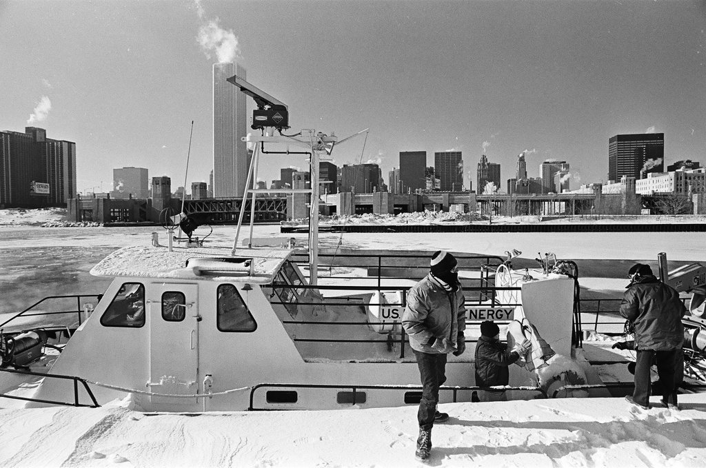 Department of Energy boat in frozen Lake Michigan - Chicago Sun-Times